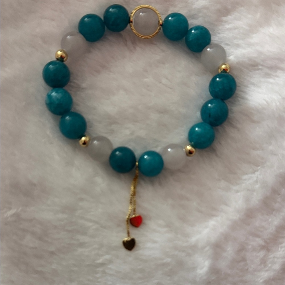 Elegant Turquoise and Gold Beaded Bracelet W/Box